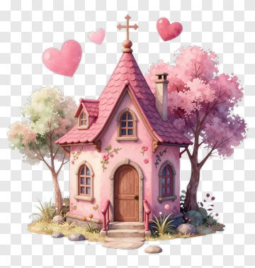 Cute Pink House With Love Hearts PNG
