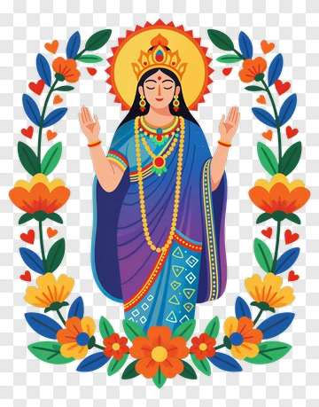 Colorful Goddess Surrounded By Flowers PNG