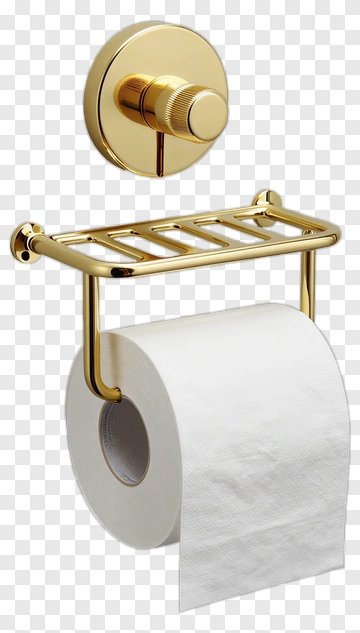Gold Toilet Paper Holder With Roll PNG