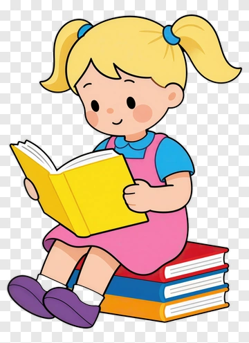 Girl Reading A Book While Sitting On A Stack Of Books PNG