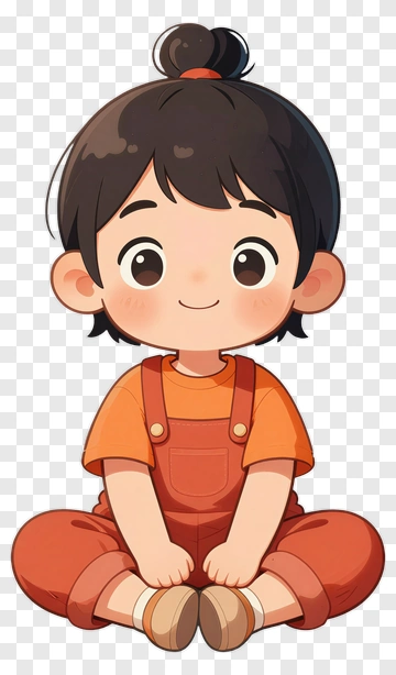 Cartoon Child Sitting Cross-Legged PNG