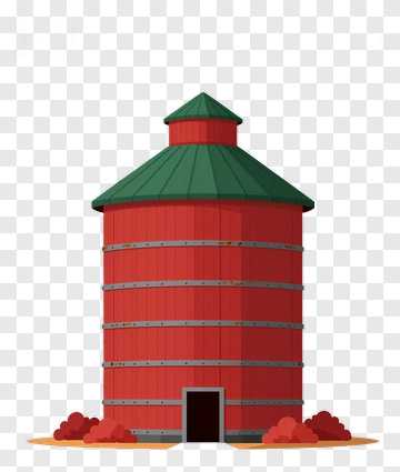 Red Grain Bin With Green Roof PNG