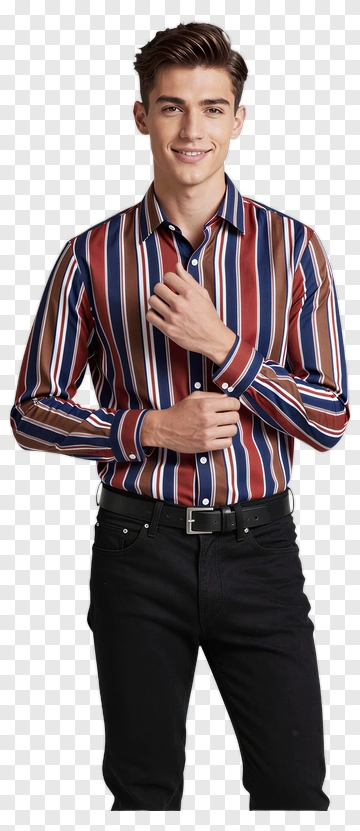 Smiling Young Man In Striped Shirt PNG