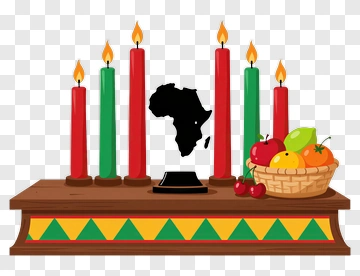 Kwanzaa Celebration Table With Candles And Fruit Basket PNG