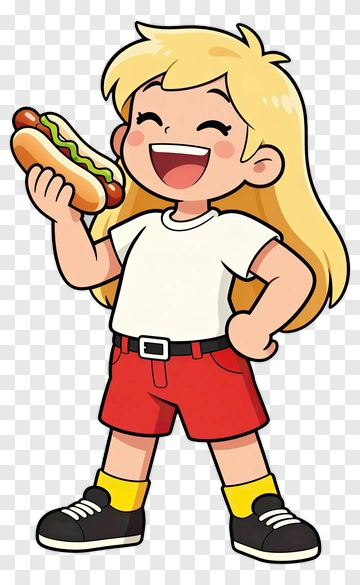 Cartoon Girl Holding A Hot Dog PNG