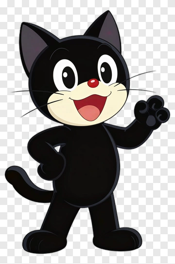 Cartoon Black Cat Waving PNG