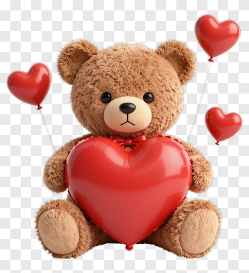 Teddy Bear Holding A Red Heart With Balloons PNG