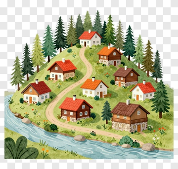 Charming Village In A Forest Landscape PNG