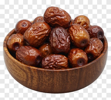 Wooden Bowl Filled With Brown Dates PNG