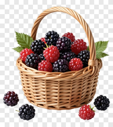 Basket Of Raspberries And Blackberries PNG