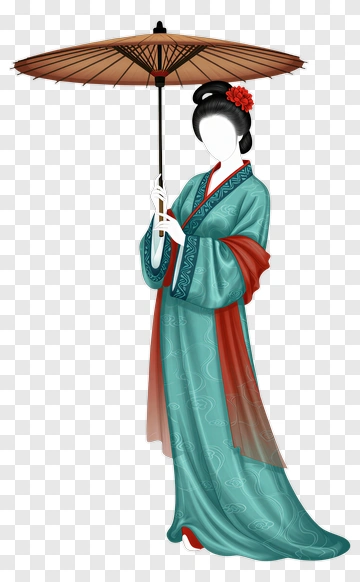 Traditional Japanese Woman Holding An Umbrella PNG