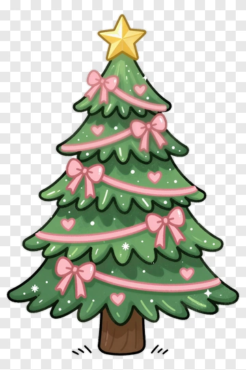Cartoon Christmas Tree With Pink Bows And Star PNG