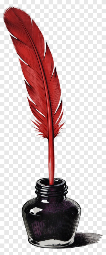 Red Feather Quill Pen In Ink Bottle PNG