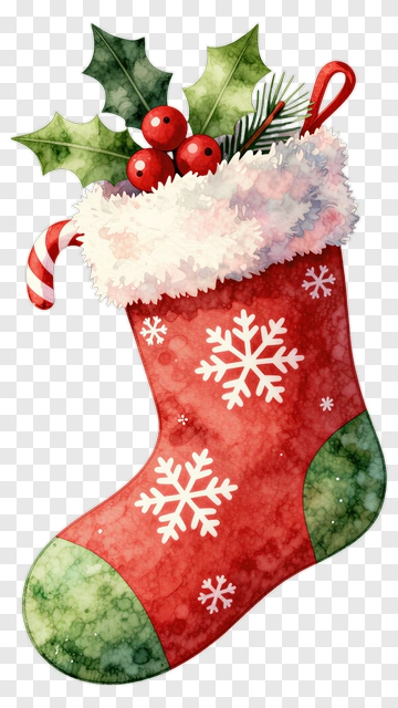 Christmas Stocking Filled With Holly And Candy Cane PNG