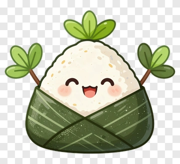 Cartoon Rice Ball Wrapped In Leaf With Smiling Face PNG