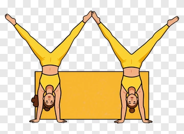 Two Women Doing Handstands On A Yellow Mat PNG
