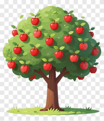Colorful Apple Tree With Red Apples PNG