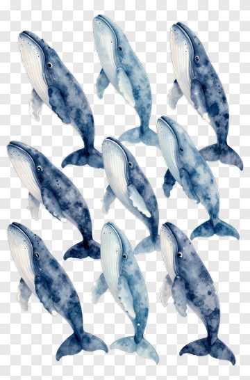Watercolor Blue Whales Group PNG