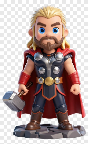 3D Cartoon Thor Holding Mjolnir PNG