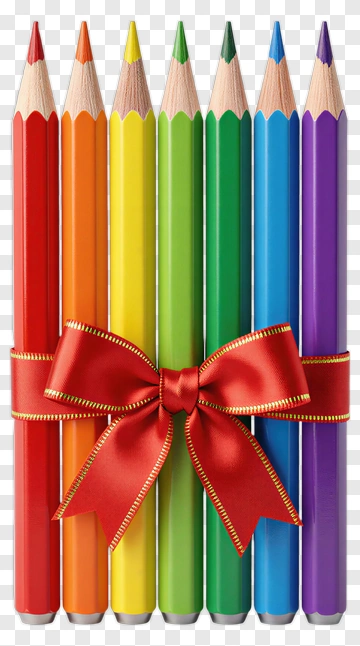 Colorful Crayons Tied With A Red Ribbon PNG