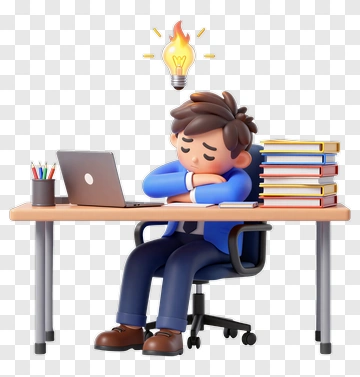 Cartoon Student Thinking At A Desk With Books PNG