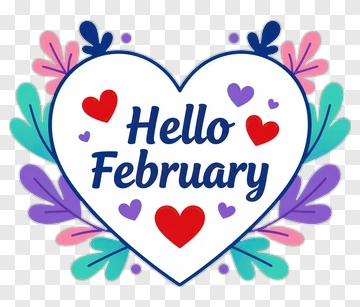 Hello February Heart Design PNG