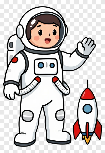 Cartoon Astronaut Waving Next To A Rocket PNG