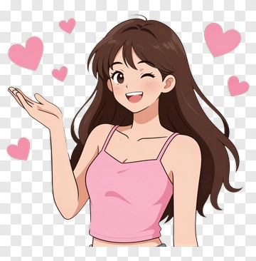 Cartoon Girl Winking With Hearts PNG