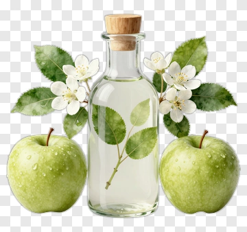 Glass Bottle With Green Apples And White Flowers PNG