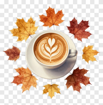 Coffee Cup Surrounded By Autumn Leaves PNG