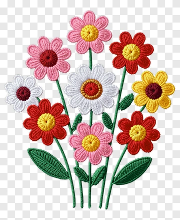 Colorful Embroidered Flower Bouquet PNG