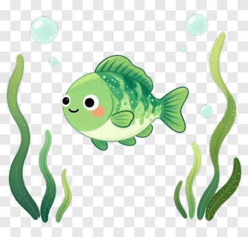 Cartoon Fish Swimming Among Seaweed PNG