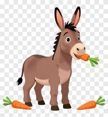 Cartoon Donkey Holding A Carrot PNG