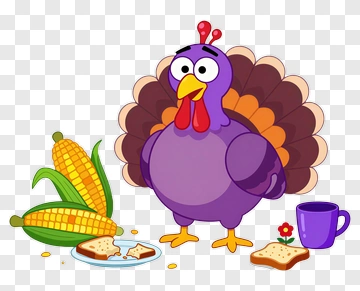 Cartoon Turkey With Corn And Bread PNG