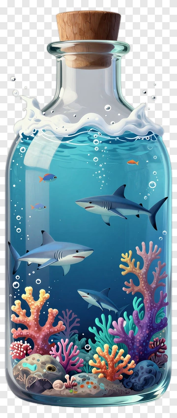 Sharks In A Bottle With Coral Reef PNG
