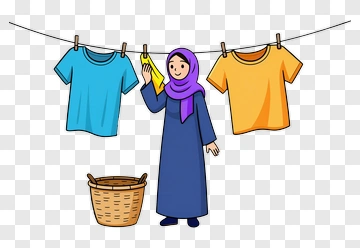 Woman Hanging Clothes On A Clothesline PNG