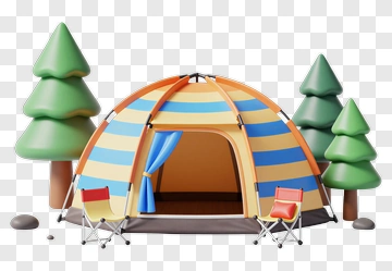 Colorful Camping Tent With Trees And Chairs PNG