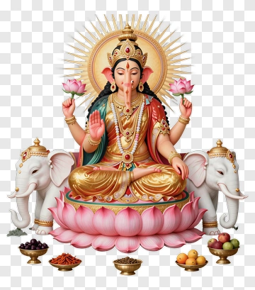 Hindu Goddess Lakshmi Sitting On A Lotus PNG