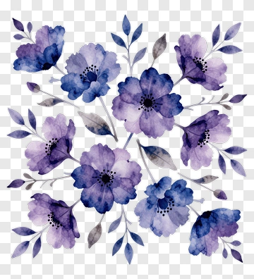 Watercolor Purple Flower Bouquet PNG