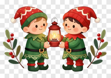Cartoon Elves Holding A Lantern PNG