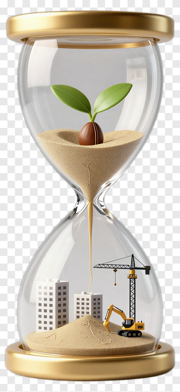 Hourglass With Plant And Construction Elements PNG