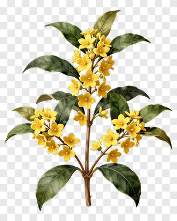 Yellow Flowering Plant With Green Leaves PNG