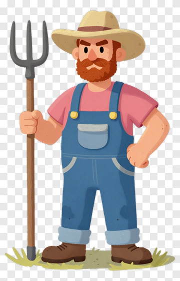 Cartoon Farmer Holding A Pitchfork PNG