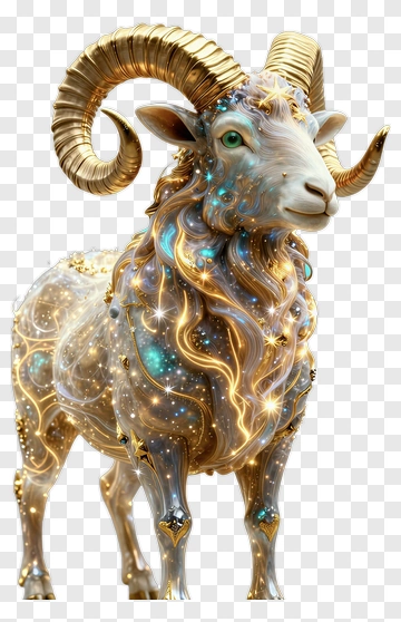 3D Ram With Golden Horns And Starry Fur PNG