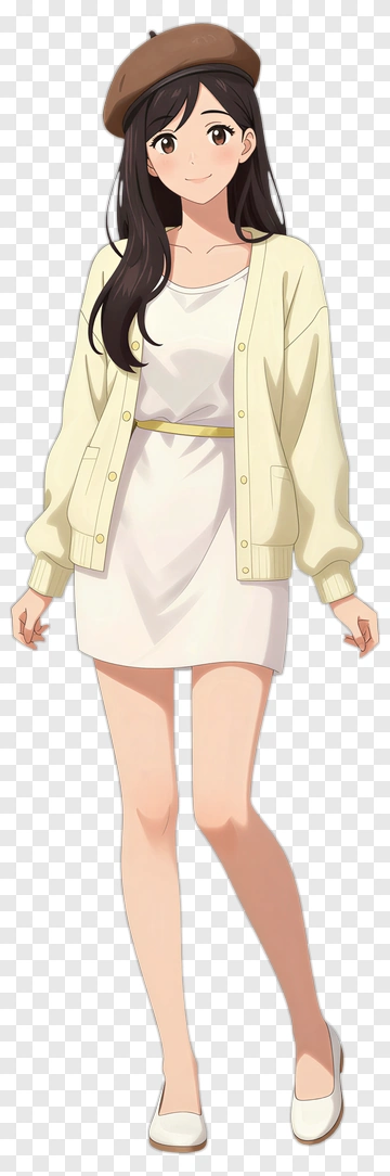 Anime Girl In A White Dress And Beret PNG