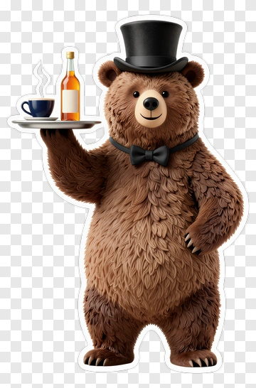 Bear Serving Drinks On A Tray PNG
