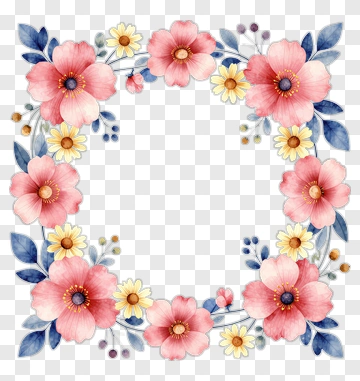 Floral Frame With Pink And Yellow Flowers PNG