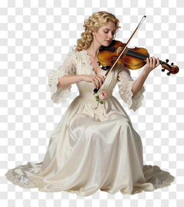 Woman Playing Violin In Elegant Dress PNG