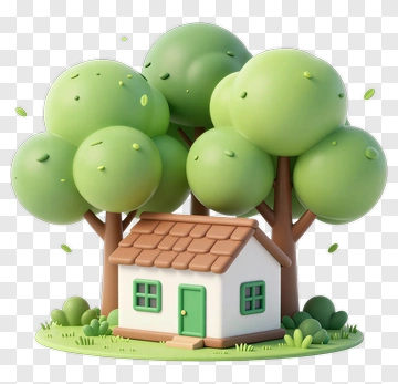 3D House Surrounded By Trees PNG