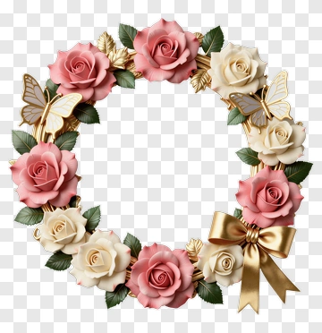 Floral Wreath With Pink And White Roses PNG